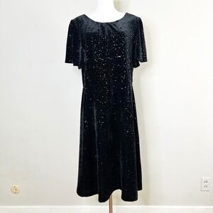 rsvp by Talbots Dress Size 16 Black Velvet Sequin A-Line Cocktail Short Sleeve